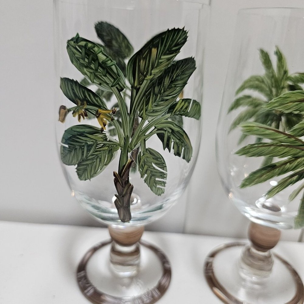 2 Florida Marketplace Palm Island Water Ice Tea Goblets 6.75" handpainted tree - Picture 2 of 9